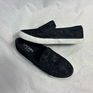 Sperry Top Sider Black Lace Slip on Sneakers 7 women’s